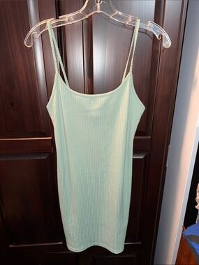 Ribbed Mint Green Spaghetti Strap Dress